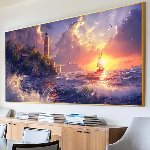 Diamond Painting Meer Diamond Painting Erwachsene Groß XXL 100x200cm Diamant Painting Bilder Set, 5D Diamond Painting Boot, DIY Cross Stickerei Diamond-Painting Basteln, Wandzimmer Deko Geschenk B-3 von Peepezo