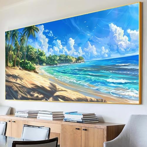 Diamond Painting Meer Diamond Painting Erwachsene Groß XXL 100x200cm Diamant Painting Bilder Set, 5D Diamond Painting Strand, DIY Cross Stickerei Diamond-Painting Basteln, Wandzimmer Deko Geschenk 3-D von Peepezo