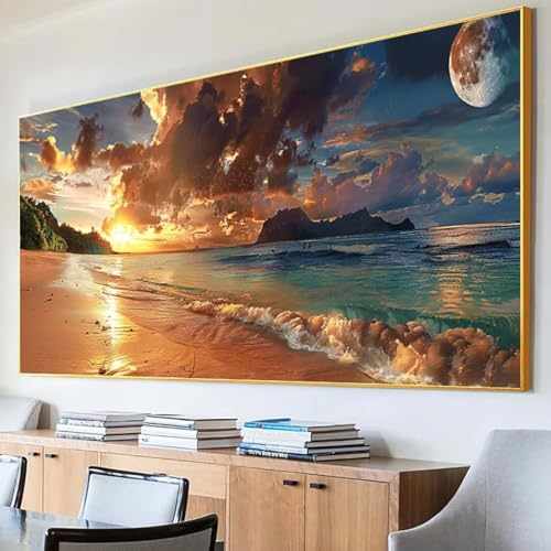 Diamond Painting Meer Diamond Painting Erwachsene Groß XXL 30x60cm Diamant Painting Bilder Set, 5D Diamond Painting Strand, DIY Cross Stickerei Diamond-Painting Basteln, Wandzimmer Deko Geschenk N-1 von Peepezo