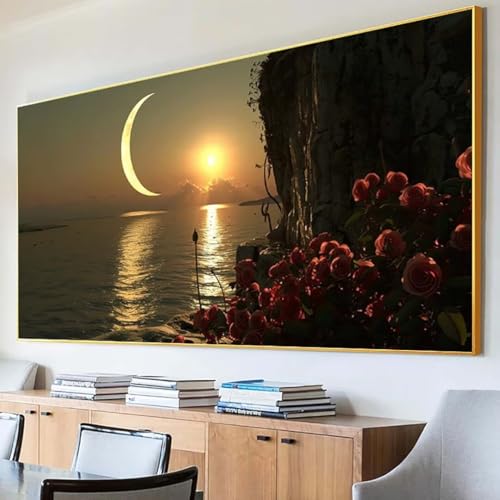 Diamond Painting Mond Diamond Painting Erwachsene Groß XXL 30x60cm Diamant Painting Bilder Set, 5D Diamond Painting Blume, DIY Cross Stickerei Diamond-Painting Basteln für Wandzimmer Deko Geschenk W-O von Peepezo