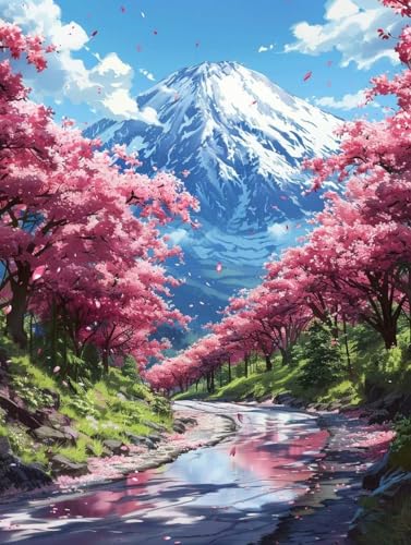 Diamond Painting Sakura Diamond Painting Erwachsene Groß XXL 60x80cm Diamant Painting Bilder Set, 5D Diamond Painting Fuji, DIY Cross Stickerei Diamond-Painting Basteln, Wandzimmer Deko Geschenk 0-5 von Peepezo