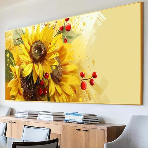 Diamond Painting Sonnenblume Diamond Painting Erwachsene Groß XXL 100x200cm Diamant Painting Bilder Set, 5D Diamond Painting Blume, DIY Cross Stickerei Diamond-Painting Basteln für Wandzimmer Deko I-P von Peepezo