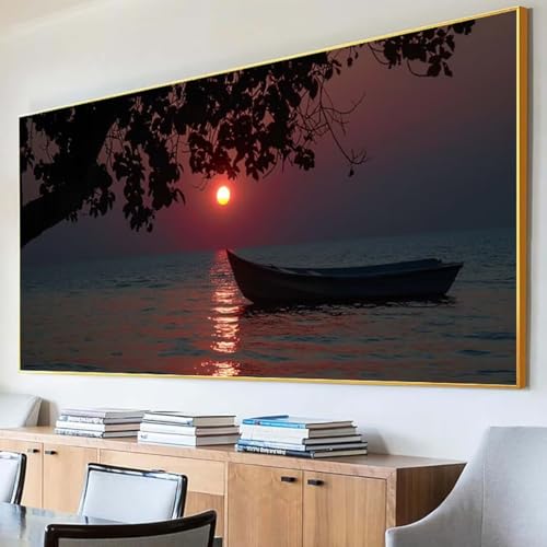 Diamond Painting Sonnenuntergang Diamond Painting Erwachsene Groß XXL 100x200cm Diamant Painting Bilder Set, 5D Diamond Painting Boot, DIY Cross Stickerei Diamond-Painting Basteln, Wandzimmer Deko Y-Z von Peepezo