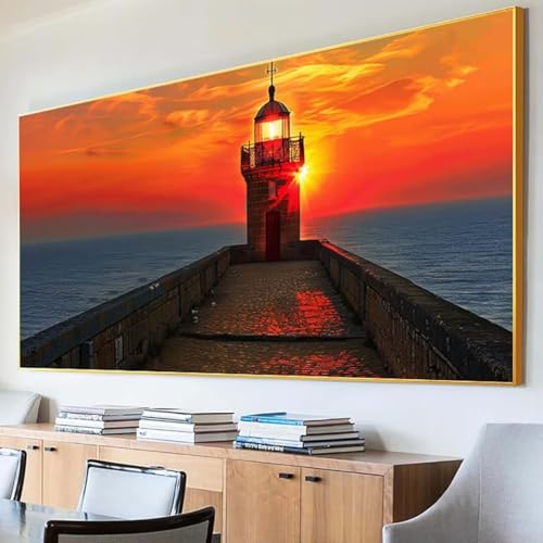 Diamond Painting Sonnenuntergang Diamond Painting Erwachsene Groß XXL 30x60cm Diamant Painting Bilder Set, 5D Diamond Painting Leuchtturm, DIY Cross Stickerei Diamond-Painting Basteln Zimmer Deko S-7 von Peepezo