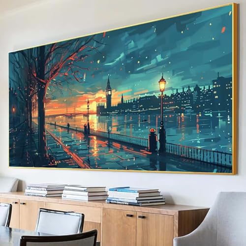 Diamond Painting Stadt Diamond Painting Erwachsene Groß XXL 70x140cm Diamant Painting Bilder Set, 5D Diamond Painting Architektur, DIY Cross Stickerei Diamond-Painting Basteln für Wandzimmer Deko H-3 von Peepezo