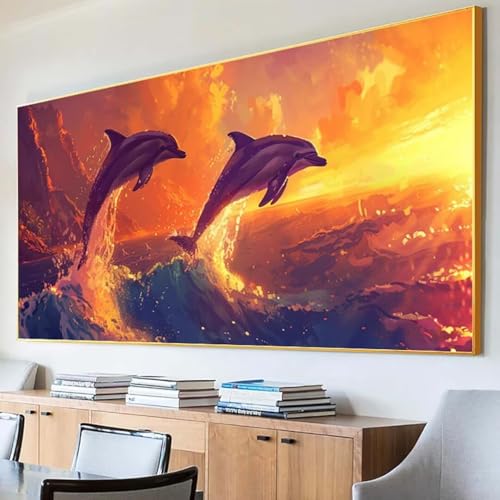 Diamond Painting Tier Diamond Painting Erwachsene Groß XXL 100x200cm Diamant Painting Bilder Set, 5D Diamond Painting Delphin, DIY Cross Stickerei Diamond-Painting Basteln Wandzimmer Deko Geschenk 3-B von Peepezo