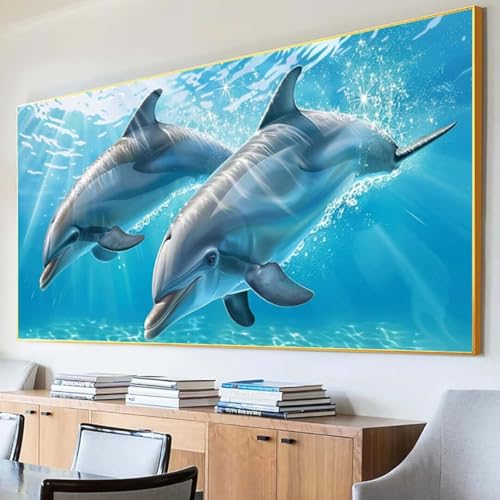 Diamond Painting Tier Diamond Painting Erwachsene Groß XXL 100x200cm Diamant Painting Bilder Set, 5D Diamond Painting Delphin, DIY Cross Stickerei Diamond-Painting Basteln Wandzimmer Deko Geschenk Y-H von Peepezo