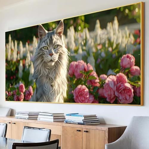 Diamond Painting Tier Diamond Painting Erwachsene Groß XXL 100x200cm Diamant Painting Bilder Set, 5D Diamond Painting Katze, DIY Cross Stickerei Diamond-Painting Basteln, Wandzimmer Deko Geschenk O-K von Peepezo