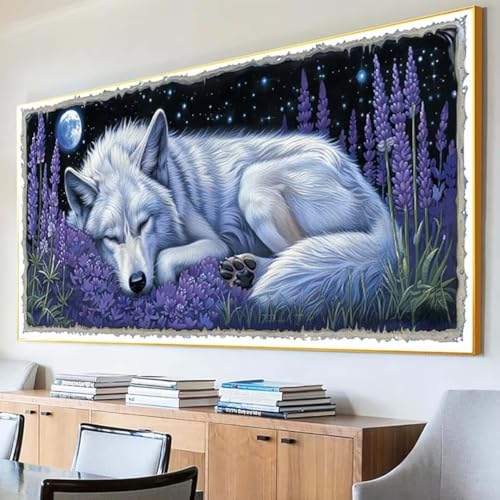 Diamond Painting Tier Diamond Painting Erwachsene Groß XXL 30x60cm Diamant Painting Bilder Set, 5D Diamond Painting Wolf, DIY Cross Stickerei Diamond-Painting Basteln für Wandzimmer Deko Geschenk A-6 von Peepezo