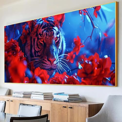 Diamond Painting Tier Diamond Painting Erwachsene Groß XXL 50x100cm Diamant Painting Bilder Set, 5D Diamond Painting Tiger, DIY Cross Stickerei Diamond-Painting Basteln, Wandzimmer Deko Geschenk 0-K von Peepezo