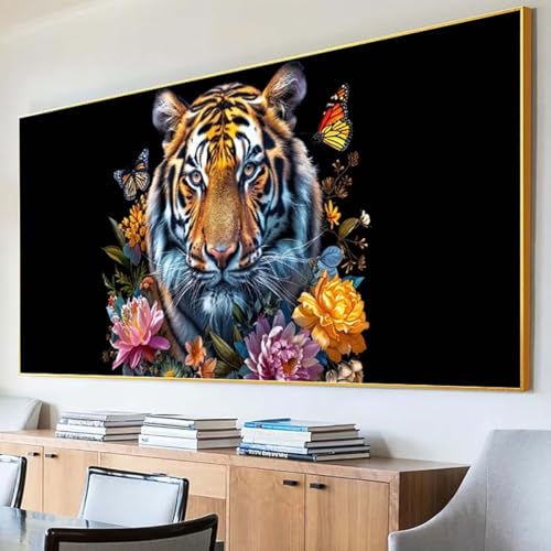 Diamond Painting Tiger Diamond Painting Erwachsene Groß XXL 30x60cm Diamant Painting Bilder Set, 5D Diamond Painting Blume, DIY Cross Stickerei Diamond-Painting Basteln, Wandzimmer Deko Geschenk 0-9 von Peepezo