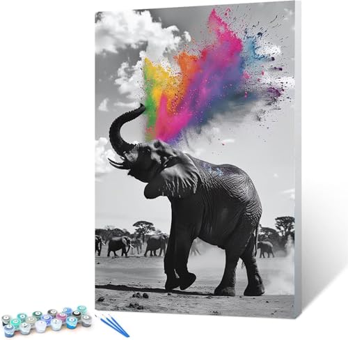 Malen Nach Zahlen Erwachsene Regenbogen - DIY Elefant Handgemalt Ölgemälde Kit für Anfänger,Mit Pinseln und Acrylfarbe Handgemalt öLgemäLde Kit Als Geschenk 40x50cm (rahmenlos) von Peepezo