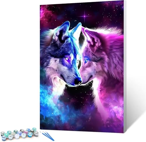 Malen Nach Zahlen Erwachsene Wolf, DIY Galaxis Ölmalerei Bastelset für Anfänger und Erwachsene,Inklusive Knitterfreie Leinwand,Acrylfarben Set,Geschenke und Home Haus Deko 30x40cm (mit Rahmen) von Peepezo