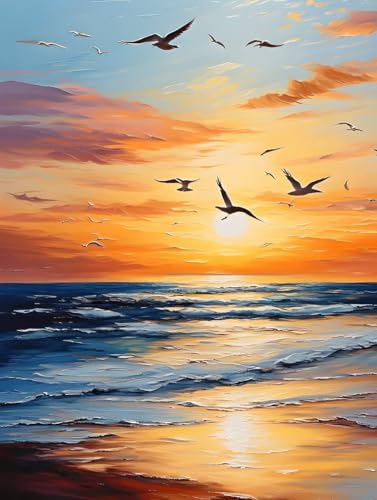 Meer Diamond Painting Erwachsene, Sonnenuntergang Diamond Painting Kinder Anfänger DIY 5D Full Drill Diamant Kunst Stickerei Kreuzstich Bilder Bastelset, Geburtstagsgeschenk für Frauen 30x40cm -2s0r von Peepezo