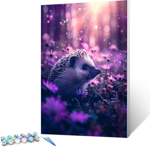 Peepezo Malen Nach Zahlen Erwachsene Igel DIY Handgemalt Ölgemälde Kit für Anfänger und Erwachsene Acrylpigment für Kinder Gemälde kreatives Geschenk Home Haus Deko Lila 30x40cm (Ohne Rahmen) von Peepezo