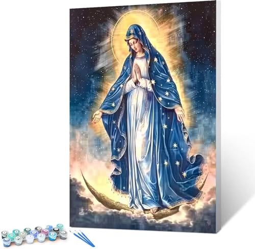 Peepezo Malen nach Zahlen Erwachsene Herz Maria DIY Öl Leinwand Gemälde Set für Anfänger & Senior Acrylic Malen Malerei Heimwerk Weihnachten Paar Freund Geschenk 30x40cm (rahmenlos) von Peepezo