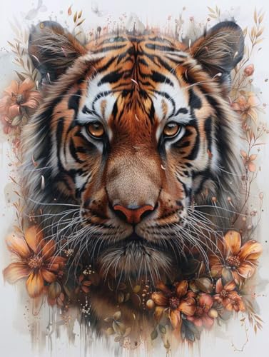 Tiger Diamond Painting Blume Diamond Painting Erwachsene Klein 30x40cm Vollbohrer Diamanten Malerei Bilder Stickerei Bastelset Erwachsene Kinder Anfänger Home Wand Deko Geschenk für Frauen -18h0s von Peepezo