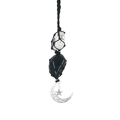 Healing Crystal Stone Car Hanging Accessoires Charm Ornaments Decor mit Mond und Stern (White Crystal-Obsidian) von Peili