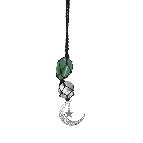 Healing Heilender Kristallstein Auto Hänge-Accessoires Charm Ornamente Dekor Mond und Stern (Grüner Aventurin-Weißer Kristall) von Peili