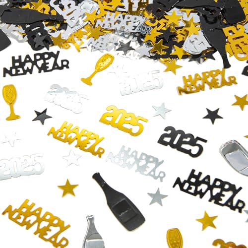 2025 Neujahr Dekorationen Konfetti - 30G Schwarz Gold Silber 2025 Silvester Party Dekorationen Tischkonfetti Happy New Year Konfetti Tischdekorationen für Party Supplies Fotografie Requisiten von Pejlnd