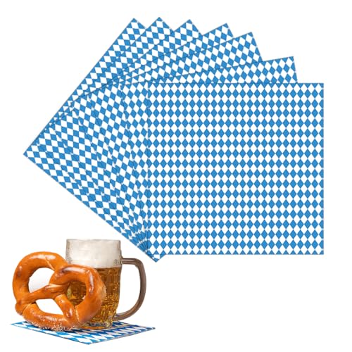 24 Stück Oktoberfest Deko Servietten Blau Weiß - 33 x 33cm Papier Servietten Oktoberfest Bayrische Servietten Party Cocktailservietten Bayrische Deko für Münchner Oktoberfest Party Tischdeko von Pejlnd