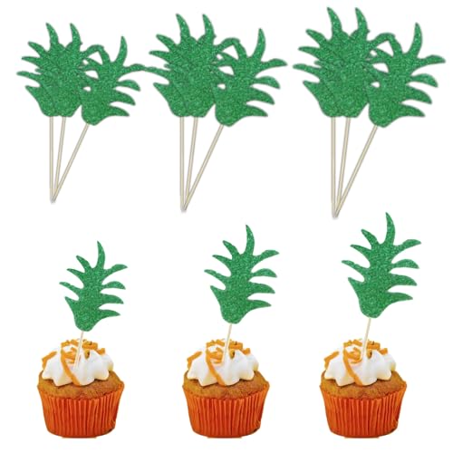 Ananas Blätter Cupcake Topper Tortendeko,12 Stück Tortendeko Geburtstag,Dschungel Kuchendeko Tropische Cake Topper Geburtstag muffin deko für Geburtstag Hochzeit Hawaiianische Party von Pejlnd