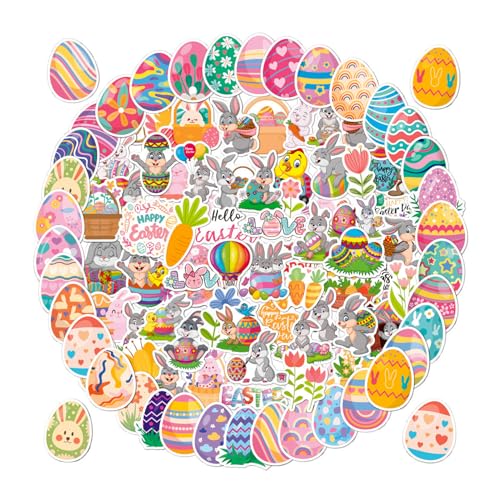 Aufkleber Ostern - 100 Stück Ostereier Sticker Kinder,Sticker Ostern Deko Ostersticker Osteraufkleber Osterhasen Ostereier Küken Oster Sticker für Kinder Geschenke, Umschlag, Papiertüten Osterdeko von Pejlnd