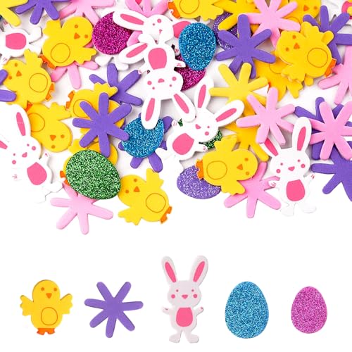 Aufkleber Ostern - 80 Stück Glitzer Moosgummi Ostern Sticker Kinder Ostersticker Selbstklebend Osteraufkleber mit Ostereier Hasen Küken Aufkleber Kinder Osterdeko für Ostern zum Basteln,Geschenke von Pejlnd