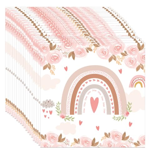 Boho Regenbogen Servietten Geburtstag Mädchen,20 Stück 33 x 33 cm Party Servietten Taufe Mädchen,Blumen Papier Servietten Rosa Regenbogen Deko Kindergeburtstag für Babyparty Geburtstag Party Tischdeko von Pejlnd