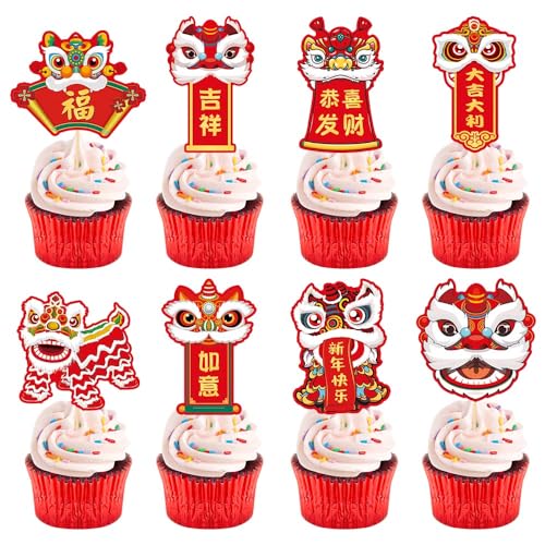 Cupcake-Topper für chinesisches Neujahrsfest 2025, 8 Stück, Jahr der Schlange, Cupcake-Topper, chinesisches Neujahr, Kuchendekoration, Dekoration für chinesisches Mondneujahr, Partyzubehör von Pejlnd