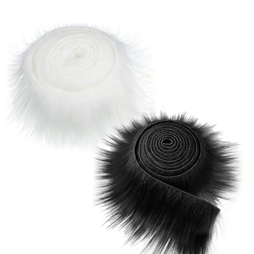 Furry Faux Precut Strips,2 Stk 2x60 Zoll Kunstfell zum Basteln Weiß Schwarz Langhaarplüsch Kunstfell Meterware,Plüsch Fell zum Basteln für Weihnachten Basteln Gnome Beard Santa Hair Dwarf DIY (Colors) von Pejlnd