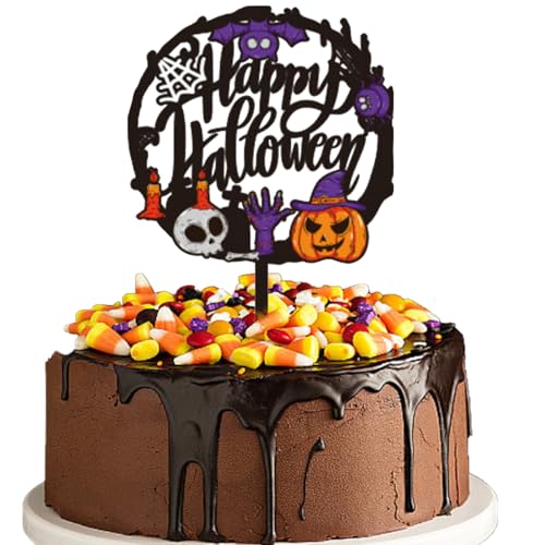 Halloween Tortendeko - 1 Stück Happy Halloween Cake Toppers Halloween Tortenaufsatz mit Geisterkürbis Fledermaus Halloween-Netz, Kuchendekoration für Halloween Dekorationen Party Supplies von Pejlnd