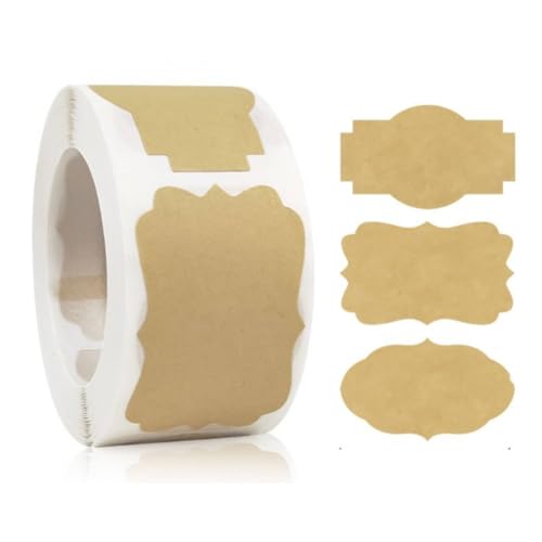 Kraft Paper Etiketten Selbstklebend - 2 Rollen 500 Stück Etiketten zum Beschriften,Klebeetiketten zum Beschriften,Aufkleber zum Beschriften für Gläser, Marmelade, Geschenk, Beschriftungsetiketten von Pejlnd