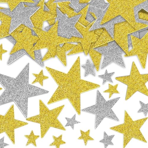 Moosgummi Glitzer Sticker Sterne,100 Stück Gold und Silber Selbstklebend Aufkleber Sterne,Glitzer Sterne Schaumstoff Aufkleber Star Foam Stickers für DIY Basteln Gestalten Handwerk von Pejlnd