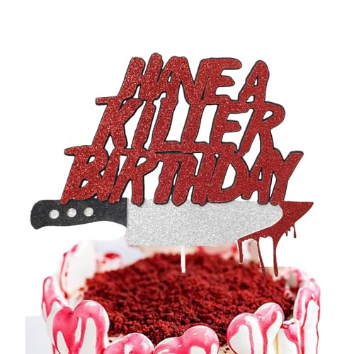 Roter Glitzer-Geburtstagskuchenaufsatz mit Aufschrift "Have a Killer" – 1 Packung Halloween-Kuchendekorationen, Halloween, Horror-Geburtstag, blutige Kuchendekoration für Horror-Filmpartys, Halloween, von Pejlnd