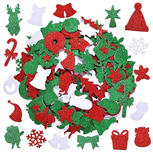 Weihnachtssticker - 96Stk Glitzer Rot Grün Weiß Weihnachtsaufkleber Selbstklebend Aufkleber Tannenbaum Sterne Schneeflocken Sticker Weihnachten Deko für Kinder DIY Weihnachten Basteln,Karten,Geschenke von Pejlnd