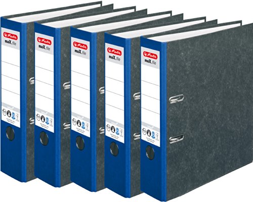 HERLITZ Ordner maX.file nature A4 Wolkenmarmorbezug selbstklebendes Rückenschild | 5er Sparpack in diversen Farben zur Auswahl (8cm breit | 5er Pack, blau) von Pelikan max.File