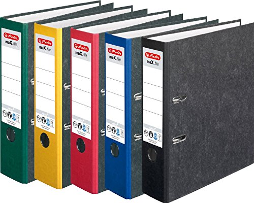 HERLITZ Ordner maX.file nature A4 Wolkenmarmorbezug selbstklebendes Rückenschild | 5er Sparpack in diversen Farben zur Auswahl (8cm breit | 20er Pack, sortiert) von Pelikan max.File