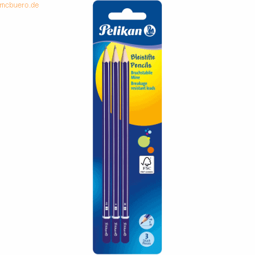 Pelikan Bleistift GP 2B/B/HB blau VE=3 Stück Blister von Pelikan