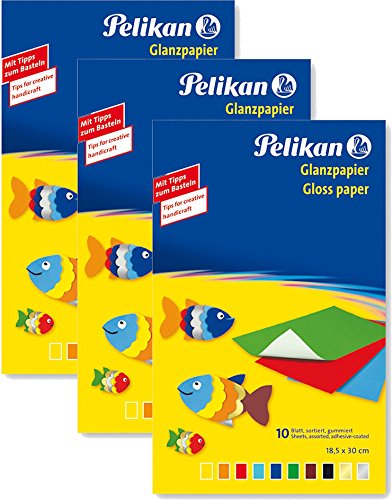 3 Packungen Pelikan 137935 - Glanzpapier gummiert, gesamt 30 Blatt von Pelikan