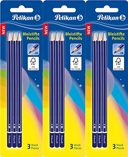 9 Pelikan Bleistifte, Härtegrad 2B, 3 Blister mit 3 Stück von Pelikan