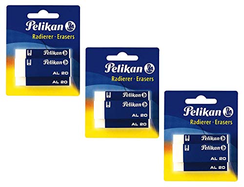 Pelikan 620112 Kunststoff-Radierer AL20, 3X 3 Stück (65 x 12 x 21 mm | weiß) von Pelikan