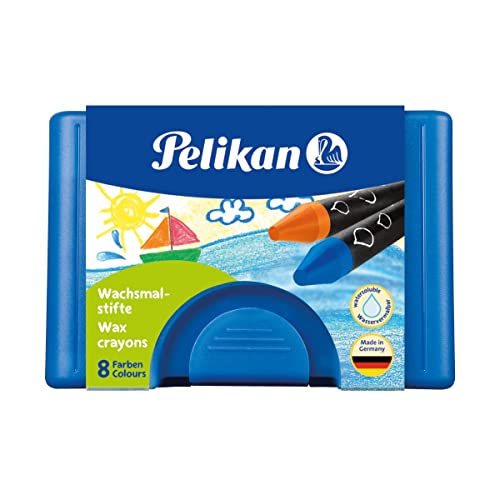 Pelikan 722959 - Wachsmalstifte, Kunststoff-Etui mit 8 dicken runden Stiften und Schaber von Pelikan