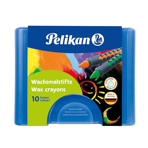 Pelikan 2056075 723155 - Wachsmalstifte 655/10 in einer Schiebehülse, wasservermalbar (1 x Box, blaue Box) von Pelikan