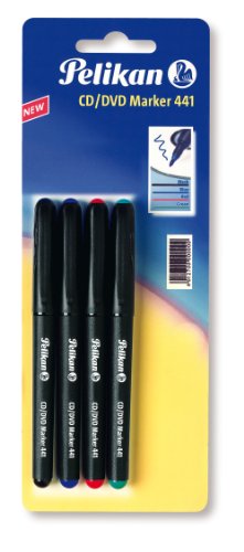 Pelikan 943597 CD/DVD-Marker 441, Farben: schwarz, blau, rot und grün, 4 Stück von Pelikan