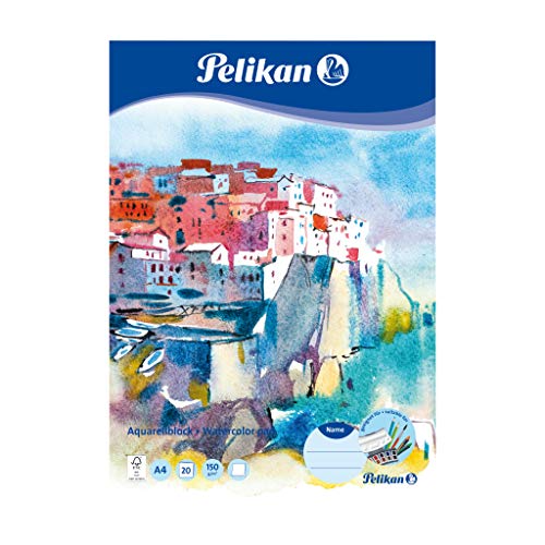 Pelikan Aquarellblock DIN A4, 150g/m², Malblock mit 20 Blatt Aquarellpapier, weißes Papuer in FSC-Mix-Qualität, 236812 von Pelikan