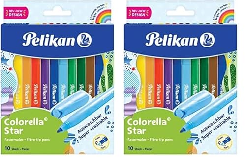 Pelikan Fasermaler Colorella® Star C 302, 10 Farben, 822299, Gelb, Rot (Packung mit 2) von Pelikan