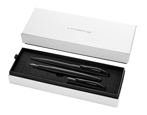 Pelikan Geschenkset Jazz Noble mit Füller und Kugelschreiber, Carbon (Schwarz), eleganter Patronenfüller (Feder M) und Kugelschreiber aus Metall, im Geschenketui, 821896 von Pelikan