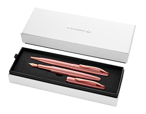 Pelikan Geschenkset Jazz Noble mit Füller und Kugelschreiber, Rose (Pink), eleganter Patronenfüller (Feder M) und Kugelschreiber aus Metall, im Geschenketui, 821872 von Pelikan