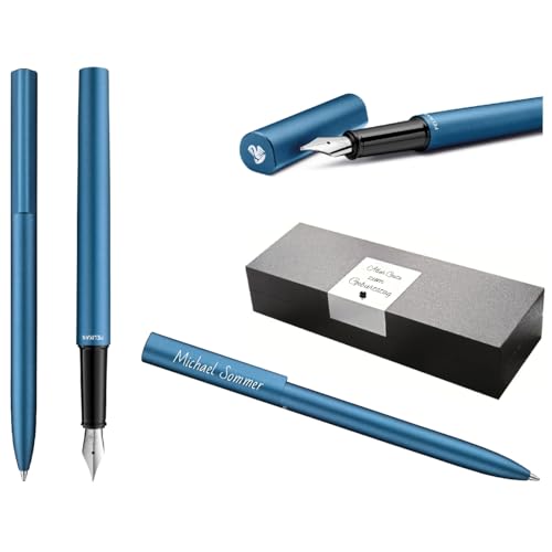 Pelikan Ineo® Elements Füllhalter und Kugelschreiber mit Gravur Geschenk Premium Stift | Geschenkbox | blaue Mine | personalisiertes Geschenk | Namen graviert | Geburtstag (Petrol-Blau) von Pelikan